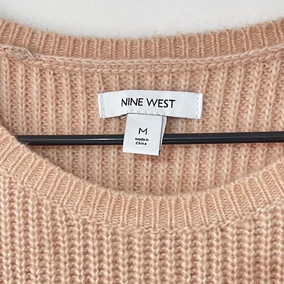 Nine West Knit Sweater Womens Medium Peach Pink Chevron Baggy Comfy Pullover - Picture 8 of 15